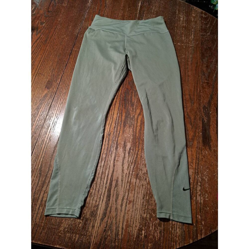 Nike DriFit Womens Large Green Leggings Mesh Panel Athletic Workout Pants